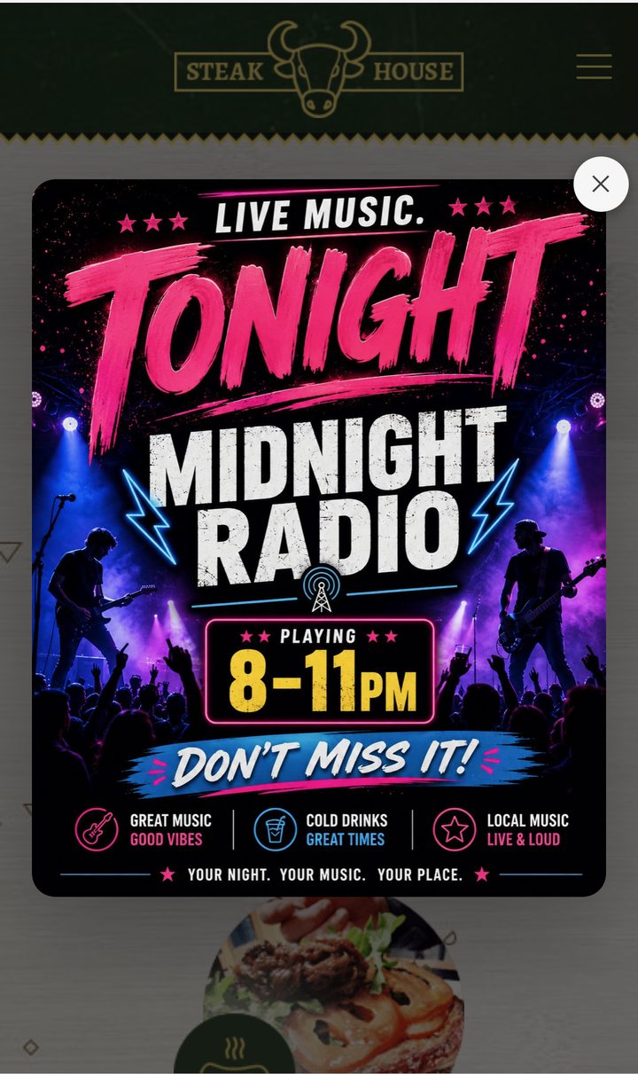 Live music flyer popup on a phone